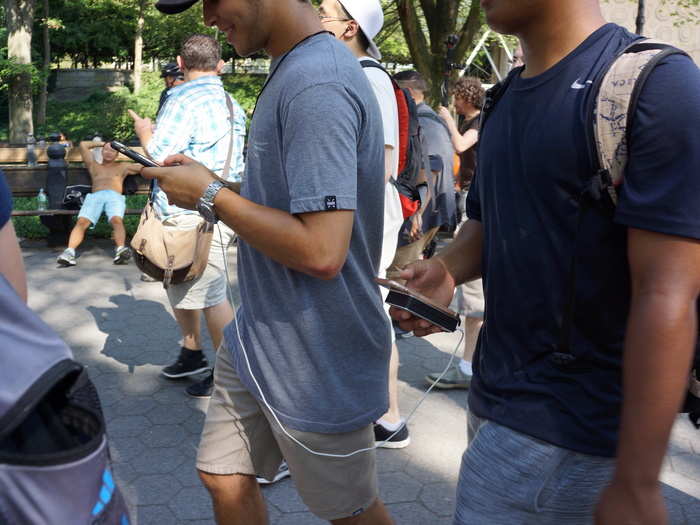 A company called Bolt handed out free battery packs before the tour started, so pretty much everyone had them plugged in to keep their phones juiced up for the day.