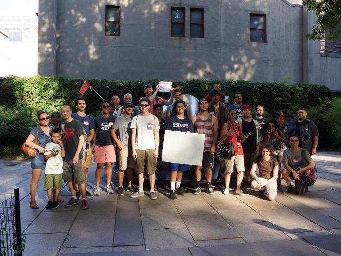 The remaining Pokémon trainers posed for a picture to end the two-hour tour. We lost close to half of the group at Pokéstops throughout the park and walked about two miles.