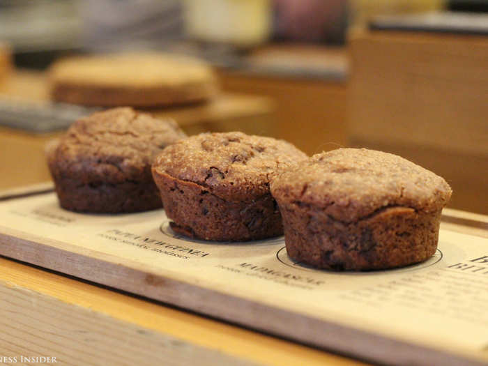 Or try the Brownie Bite Flight, three cupcake-size brownies. Each contains a chocolate of a different origin and offers a unique flavor.