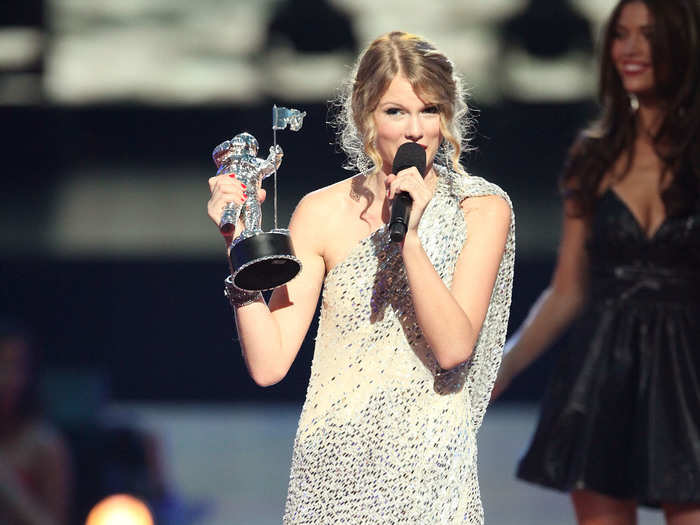 Taylor was wearing this dress when Kanye West interrupted her awards speech at the 2009 MTV Video Music Awards.