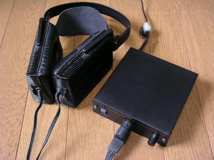 Electrostatic headphones usually need an amp and a large connector with three pins to draw enough power to make the diaphragms move.