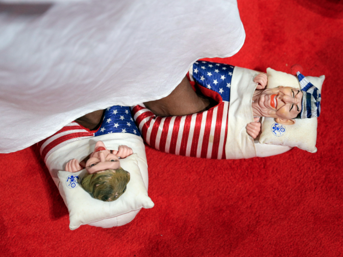 Others — like this wearer of slippers depicting Ronald and Nancy Reagan — preferred to showcase their support for previous presidents.