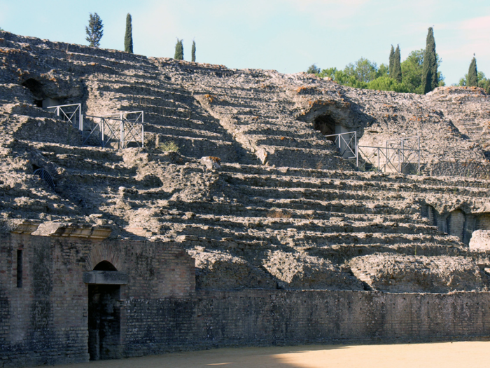 It was the third-largest amphitheater in the Roman Empire, and was able to seat 25,000 spectators — half as many as the Colosseum. The population of Italica was estimated to only have been around 8,000.