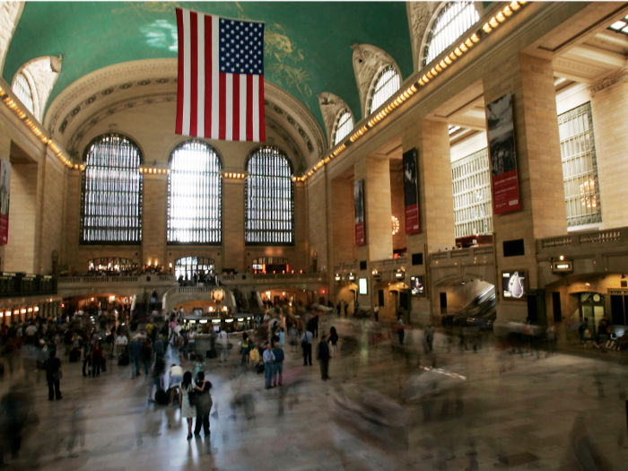 GRAND CENTRAL TERMINAL: The beautiful green ceiling and the starry constellations that adorn it was almost totally covered up by decades of smoke and grime by the 1980s. A lengthy restoration process uncovered the true colors of the terminal, but they left one small square untouched as a reminder.