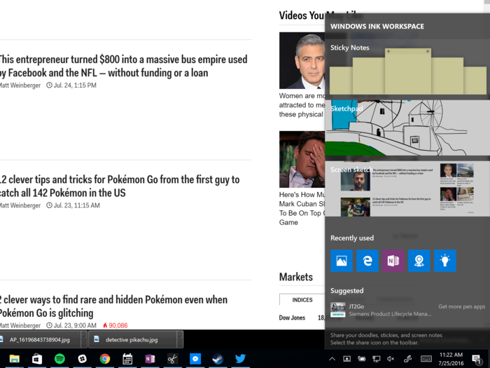 Microsoft tells me to expect more stylus-enabled PCs hitting the market this holiday season. Which is also why Microsoft is giving styluses a lot of love with the Anniversary Update, too, starting with a new "Windows Ink Workspace."