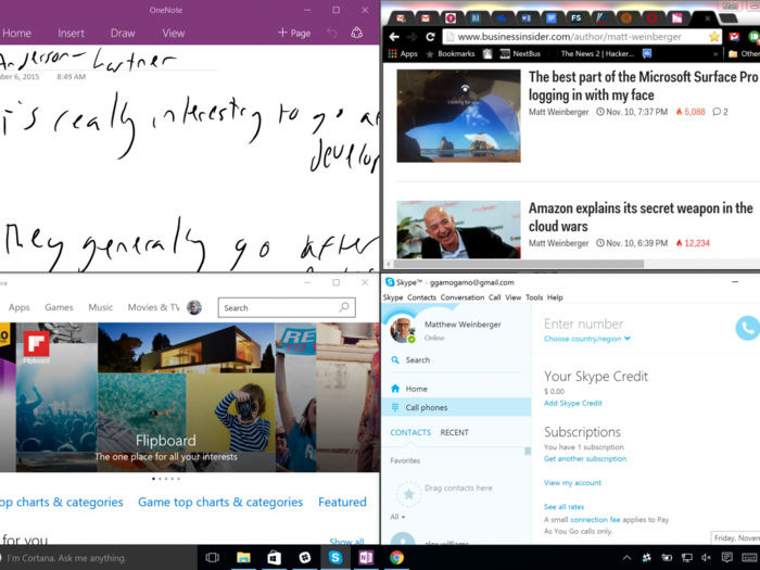 But the one thing I might like most of all about Windows 10, beyond the Mac, is, well, windows. Windows 10 makes it easy to split-screen and manage all your apps by dragging them to the sides or corners of your monitor. It makes multitasking a breeze.