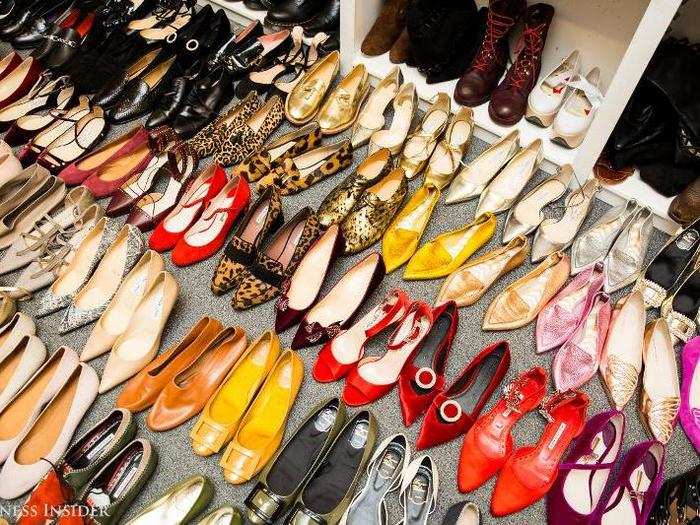 As with the fashion closet, shoe options were laid out, ready to be taken to the cover shoots.