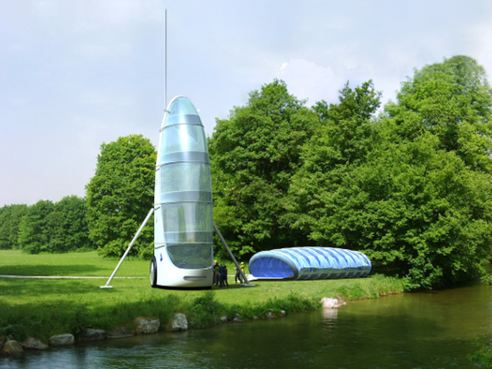 The design also includes an optional inflatable automated greenhouse, which can be connected to the house to allow its inhabitants to grow their own food.