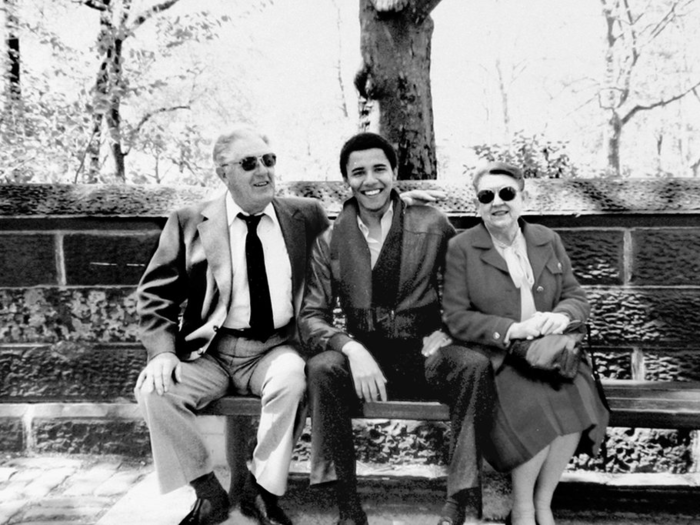 US President Barack Obama with his grandparents, Stanley Armour Dunham and Madelyn Dunham, in New York in the 1980s.