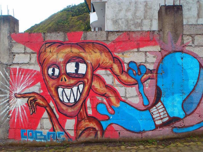 Festa also travelled to Baños, the second most populous city in the country, where she said there are "colourful, creative and often eerie murals at every corner."