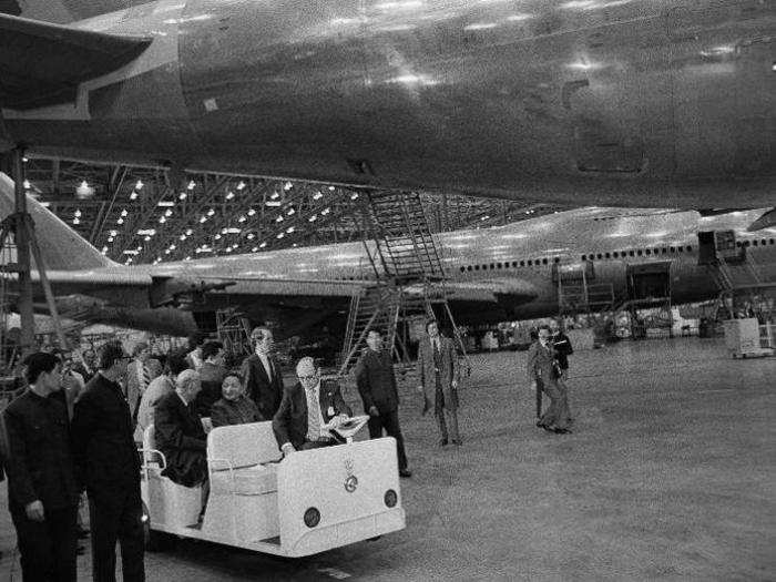 The big jet and the Everett, Washington, factory in which it was built were designed and constructed in just 16 months by a team of 50,000 Boeing employees.