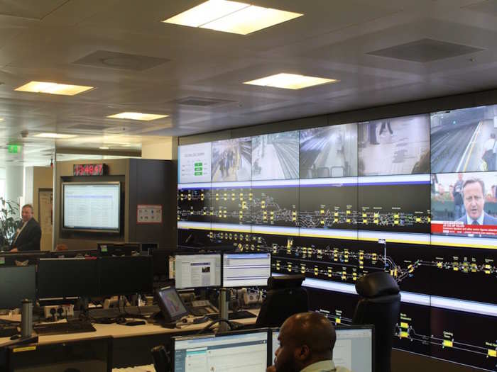 The main feature of the control room is a huge multi-screen display. It