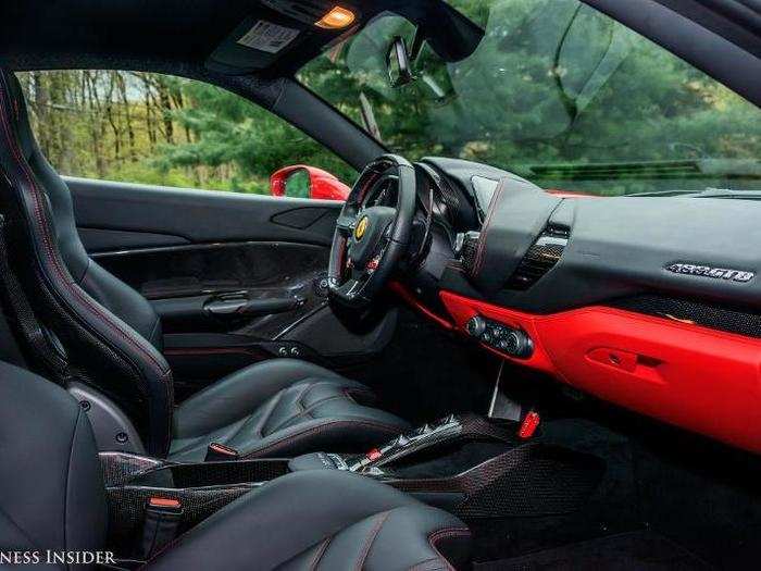 Well, this is pleasant. As with the Ferrari 458, the cockpit is roomy for a two-seater. It feels open and airy.