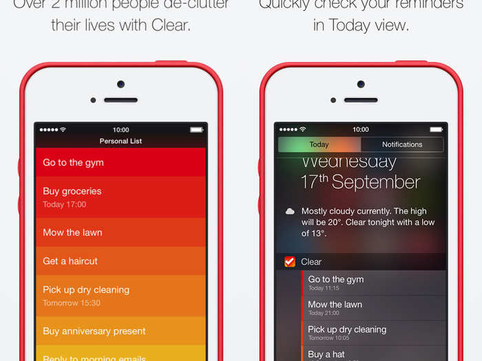 Clear is a simple, well-designed, to-do list to help you stay on track.