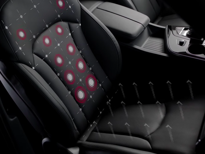 The front seats come with standard heating, but for a few extra thousand you can get seats made with ventilated leather and a built-in massager.