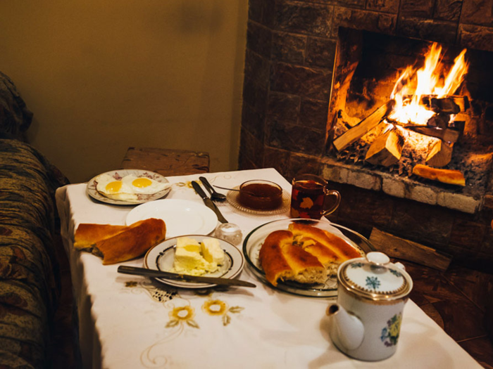 Though he was staying in the guesthouse of the home, he would often have breakfast with the family that was hosting him. A typical breakfast included bread, butter, eggs, and homemade jam.