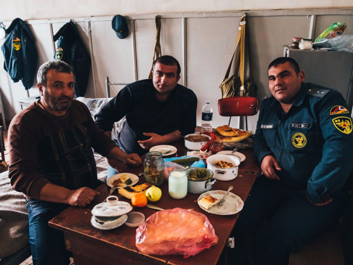 Pictured here are three firemen that invited Domenech for lunch after he asked them for road directions. "I hitchhike because you get to know and meet people in ways you would never be able to through public transportation," Domenech said.