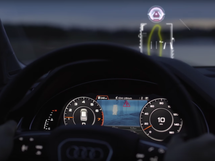 The driver can choose to have a full-color, heads-up display show information like the  current speed, speed limit, and navigation on the windshield.