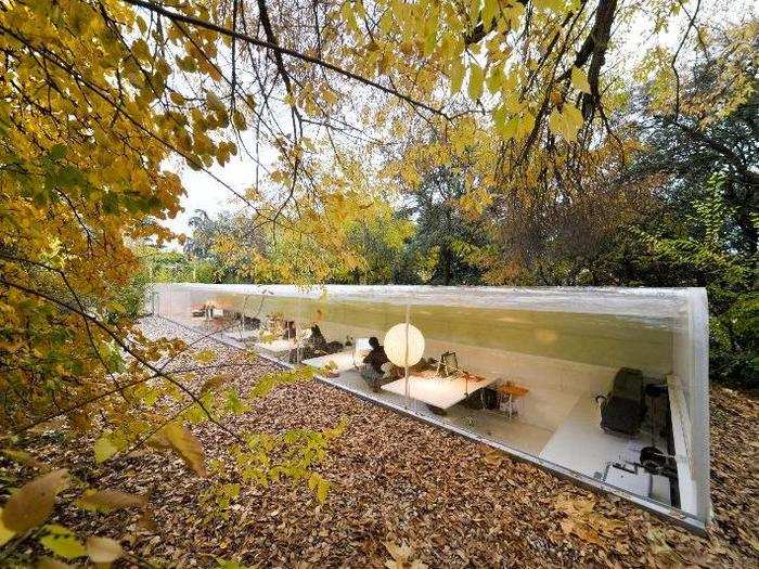 The studios of Selgas Cano Architecture, in Madrid, are tucked inside the woods and nestled partially underground.