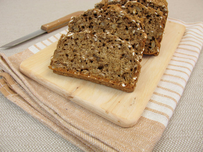 Black bread or schwarzbrot is a staple at any German breakfast table. The slices are packed full of seeds and nuts, which gives the bread its unique taste and texture.