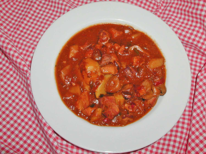 Although goulash is originally from Hungary, goulash soup — made with beef, vegetables, potatoes, and spices like paprika — can be found throughout Germany.