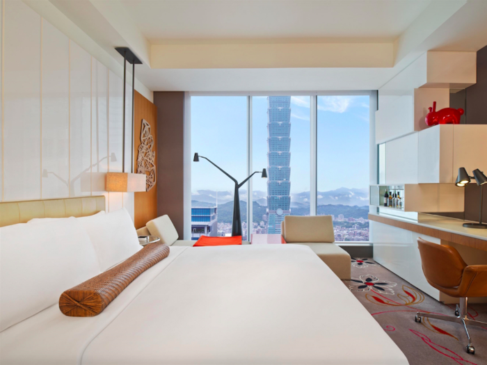 1. The W hotel in Taipei, Taiwan, stands out for incredible design details throughout —  each of its 405 rooms are outfitted with chic, ultra-modern appliances and furniture that make for a unique stay. Beyond that, the hotel offers on-site fitness classes, ice skating, and fabulous views from all 31 floors.