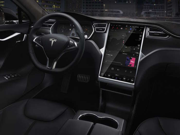 The Model S has a massive, 17-inch touchscreen that functions as a control center for navigation, media, phone integration, and climate control.