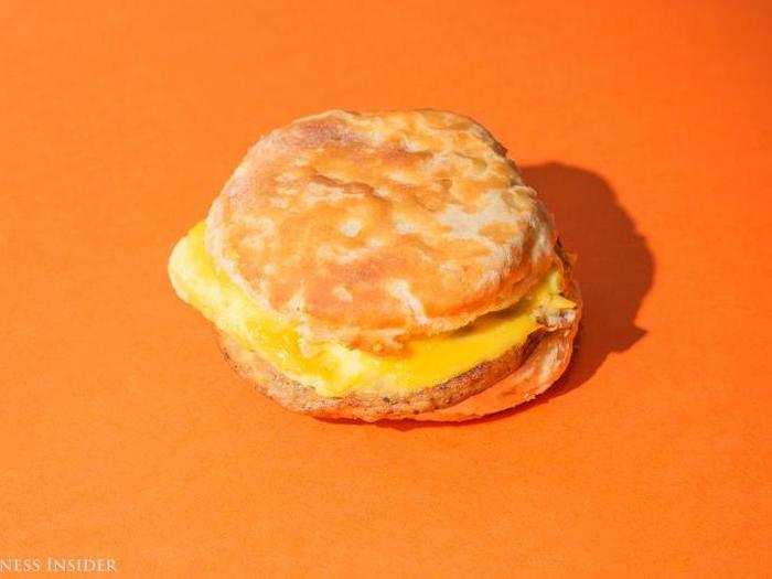 Chick-fil-A sausage, egg, and cheese biscuit: much more balanced than its bacon counterpart. The sausage is savory and fatty, and it has a lingering peppery bite that