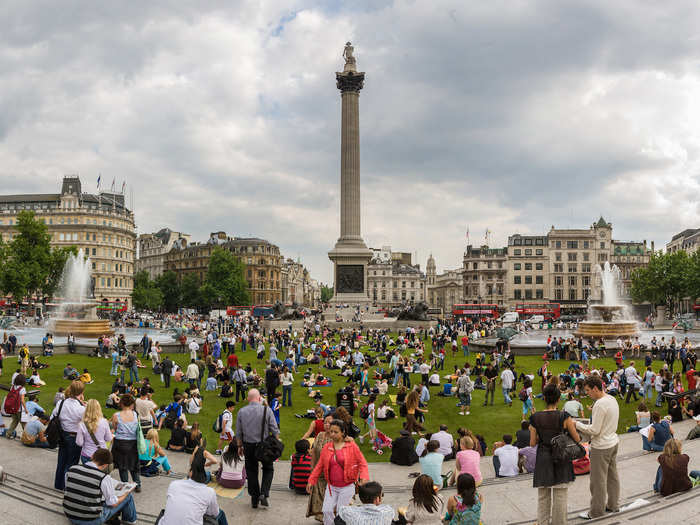 Trafalgar Square in London, England.