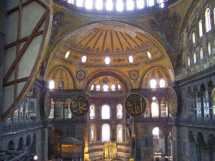 HAGIA SOPHIA MUSEUM, ISTANBUL, TURKEY: The interior of the Hagia Sophia, which contains both Christian and Muslim imagery, is unlike any house of worship you