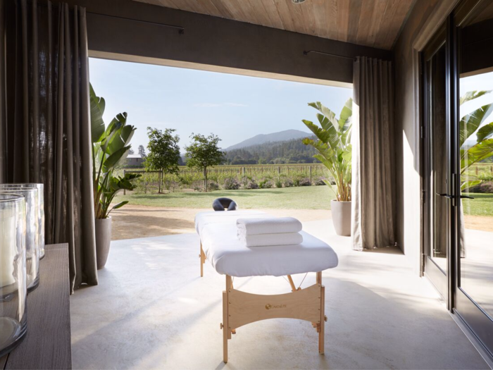 The massage table is also a major perk: with prime views of the sprawling vineyards, it