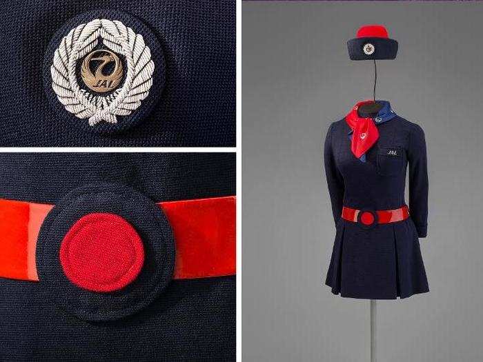 Japan Airlines stewardess uniform by Hanae Mori, 1970. Mori