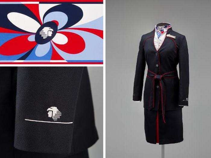 Aerome´xico female flight attendant uniform by Macario Jime´nez, 2008. Jime´nez