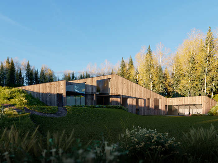 Inspired by the forest nearby, Maas Architects used native oak for the facade. The vision behind the home was to integrate it into the landscape, Vijftigschild says. From the front, there