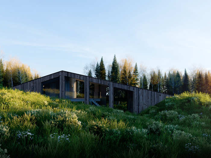 The middle of the home comes to a peak to let in more natural light.