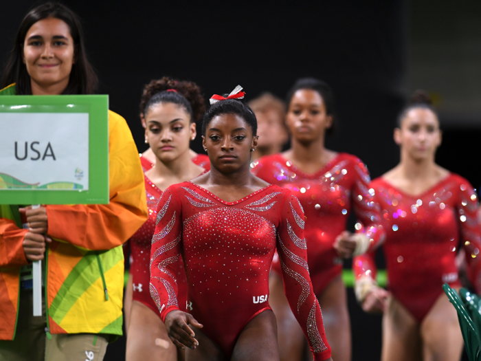 And now, Team USA wears leotards studded with 5,000 crystals each. If they were sold in stores, they