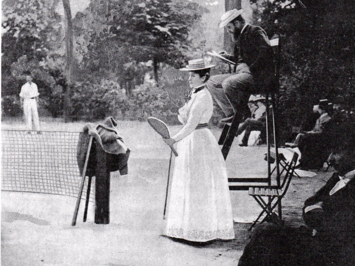 Paris, 1900: This year marked the first in which women were allowed to compete in the Olympic games. Pictured is one of the first female tennis players. Winners of the 1900 Olympics were awarded cups and trophies instead of medals.