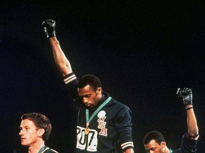 Mexico, 1968: While on the podium, US medal winners Tommie Smith and John Carlos raised their fists in silent protest against the continued racial discrimination against black people in the US. They were booed by many people in the crowd and the International Olympic Committee condemned their actions, calling it "a deliberate and violent breach of the fundamental principles of the Olympic spirit."