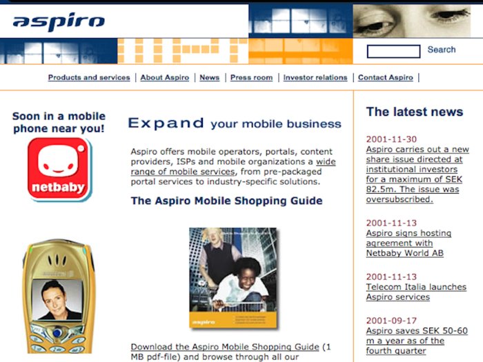 They founded Aspiro in 1998, which sold a bunch of different services like interactive games, ringtones, horoscopes, and a system to send fax messages from your phone. Aspiro didn