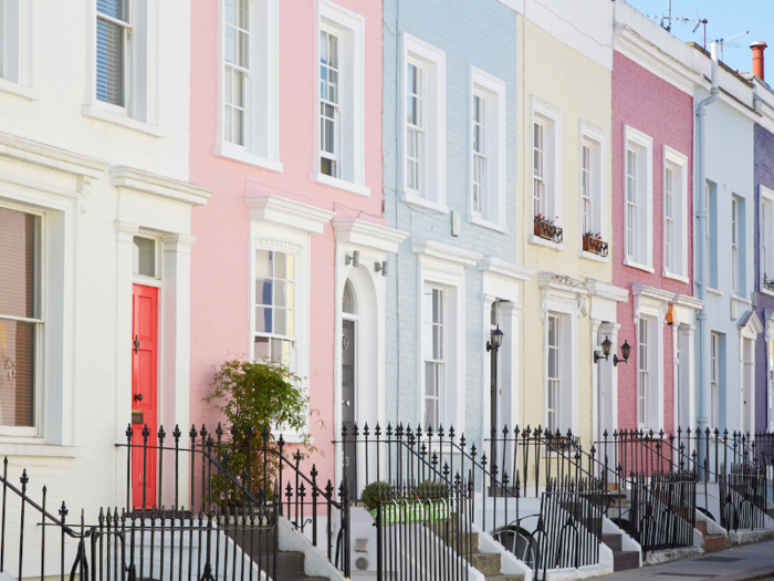 The pastel-colored homes of London