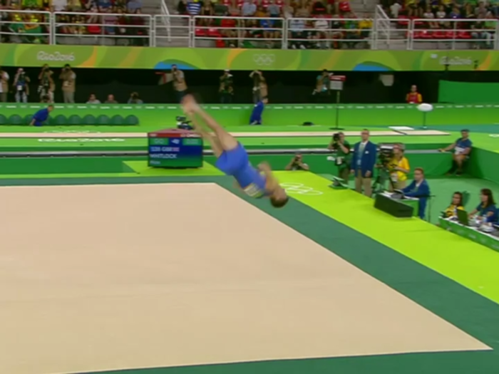 Whitlock threw himself straight into the floor event with two twisting somersaults and a perfect landing.