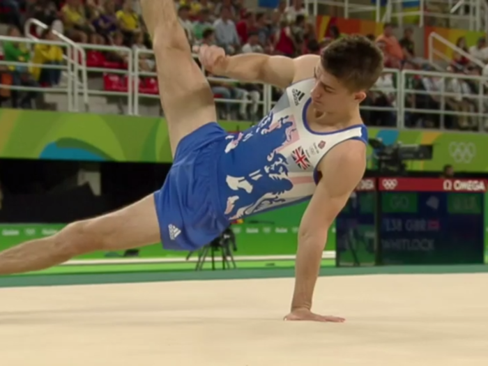 Whitlock is more than comfortable on the pommel horse, so he launched straight out of his landing into a pommel routine.