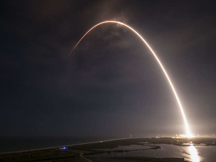 Here you can see the trail of light left behind by the rocket as it launched towards space.