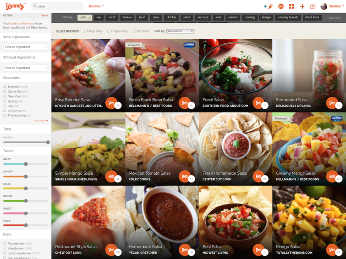 Yummly provides recipe recommendations based on your taste.