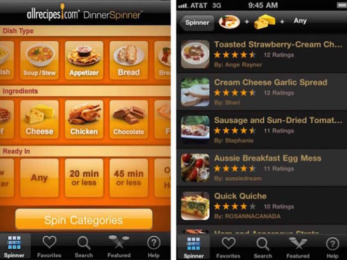 Allrecipes Dinner Spinner features 50,000 recipes.