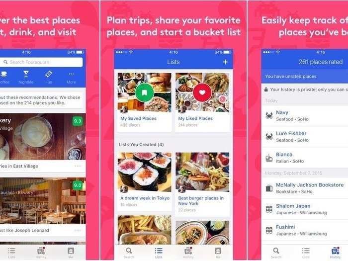 Find restaurants and other new places to go with Foursquare.