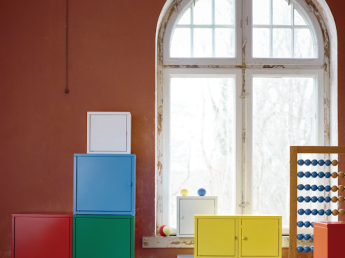 Vibrant, stackable cabinets that save floor space.