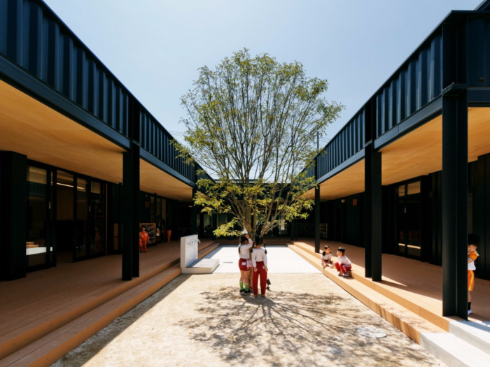 OA Kindergarten, in the Japanese city of Saitama, is made entirely of earthquake-resistant shipping containers. The result is an industrial-feeling structure that is structurally sound but still gives kids plenty of room to roam outdoors.