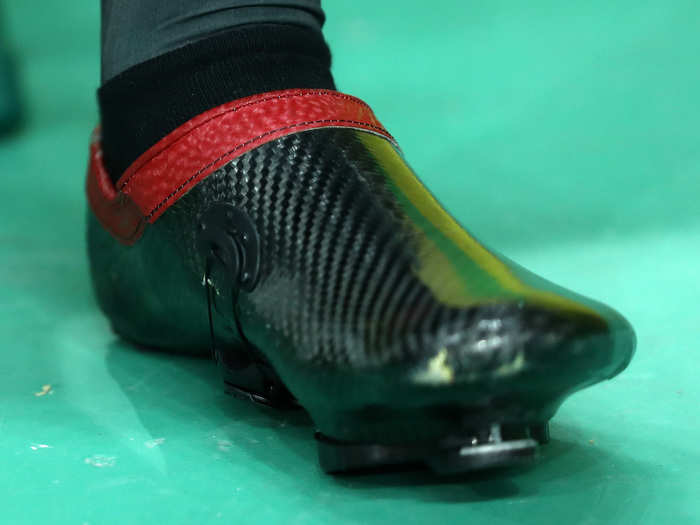 When the difference between first and second can be a fraction of a second, every wind-cheating bit helps. Several riders, including gold medalist Jason Kenny of the UK, wore super-stiff custom carbon aero shoes. Unlike with regular shoes, the hardware for adjusting the shoe is kept underneath and out of the wind. The carbon-fiber tech was borrowed from the aerospace industry.