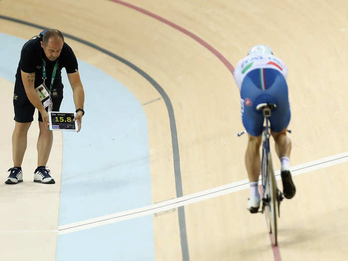 During training, coaches used tablet devices to show riders lap times so that they could perfect their efforts for the real racing.